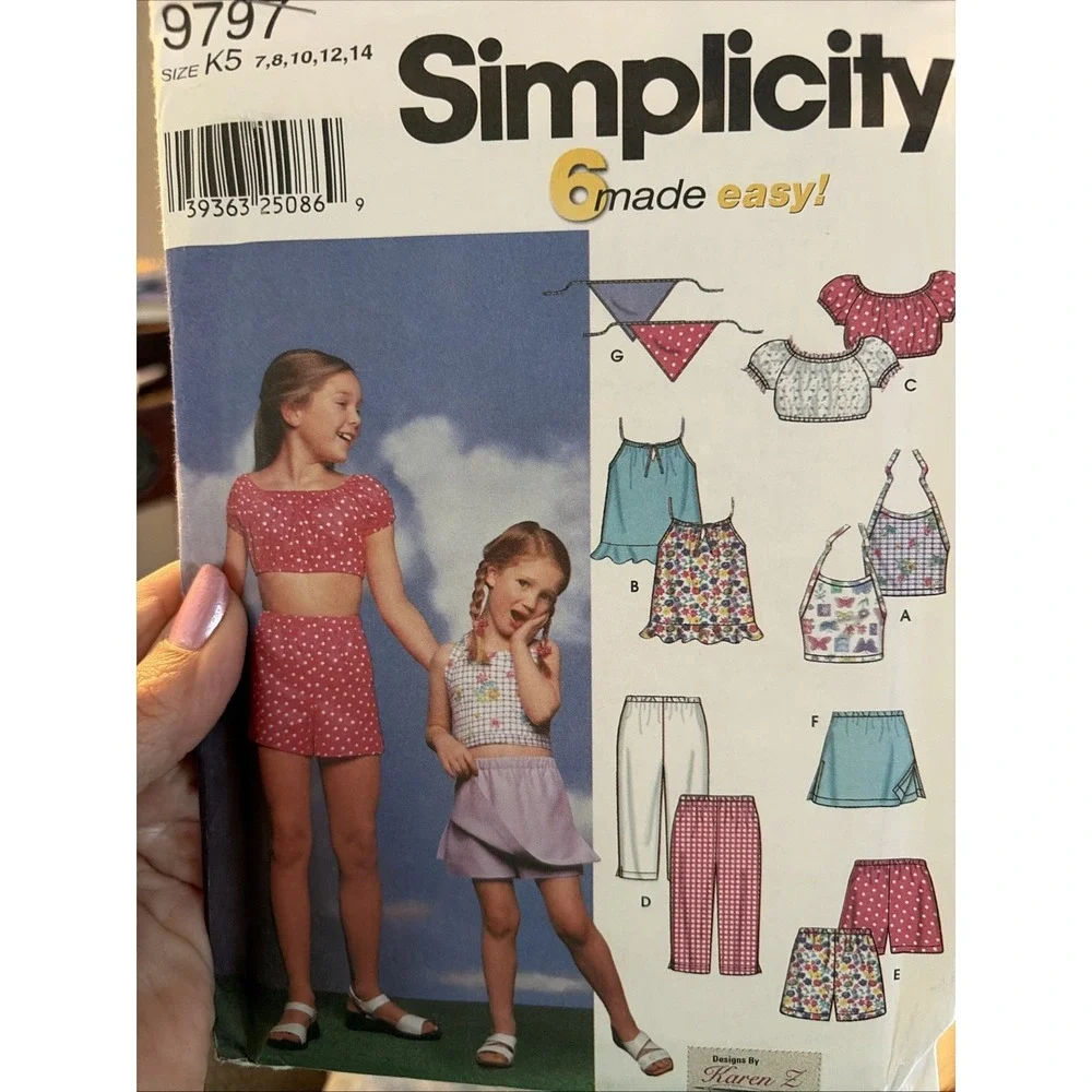 Simplicity Pattern 9797 Child's 6 Easy Tops Pants Shorts Skort Scarf 7-14 Uncut